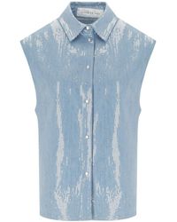 FEDERICA TOSI - Denim Acqua Sequins Sleeveless Shirt - Lyst