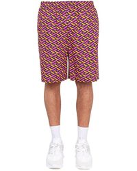 Versace - Mini Silk Shorts With Greek Print - Lyst