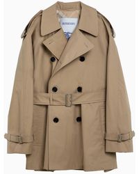 Burberry - Short Double Breasted Trench Coat With Belt - Lyst