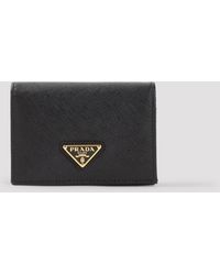 Prada - Kleine Schwarze Brieftasche Aus Saffiano - Lyst