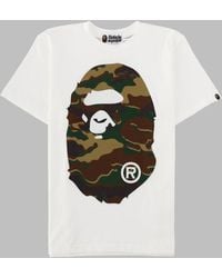 A Bathing Ape - T-Shirt Con Logo "Big Ape" E Stampa Mimetica - Lyst