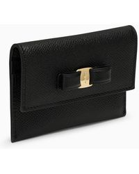 Ferragamo - Vara Black Leather Bow Card Holder - Lyst