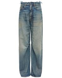 MM6 by Maison Margiela - High-Waisted Wide Leg Jeans With Frayed Waistband - Lyst