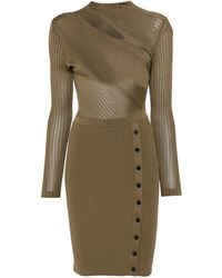 Self-Portrait - Geribbelde Jurk Met Knoopdetail - Lyst