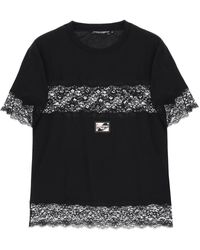 Dolce & Gabbana - T-shirt en jersey avec empiècements en dentelle et plaquette Dolce&Gabbana - Lyst