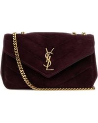 Saint Laurent - Aubergine Suede Small Loulou Shoulder Bag - Lyst