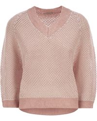 Peserico - Mesh-top Met V-hals Van Linnen En Katoen - Lyst