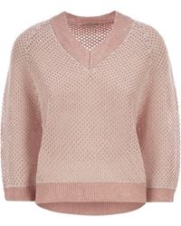 Peserico - V-Neck Mesh Top - Lyst
