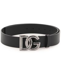 Dolce & Gabbana Lux Leren Riem Met Dg Gesp Zwart Leer