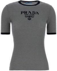Prada - Stripes Crew Neck T-Shirt - Lyst