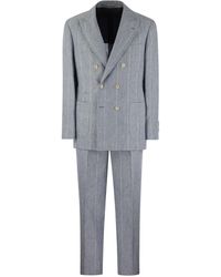 Brunello Cucinelli - Broad Pinstripe Linen Suit - Lyst