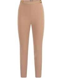 Elisabetta Franchi - Straight Crepe Trousers With Logo Plaques - Lyst