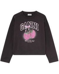 Ganni - Raspberry Cotton Sweatshirt - Lyst