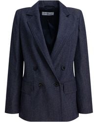 Max Mara - Denim-Effect Double-Breasted Blazer With Tailored - Lyst