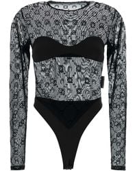 Marine Serre - Black Stretch Tulle Bodysuit - Lyst