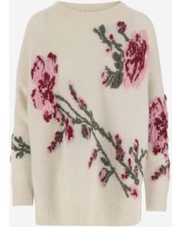 Blumarine - Wool Blend Sweater With Jacquard Roses - Lyst