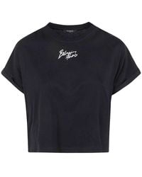 Balmain - Camiseta corta de algodón con logo de - Lyst