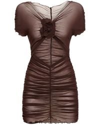 Philosophy Di Lorenzo Serafini - Ruched Mini Dress With Floral Detail And Sheer Overlay - Lyst