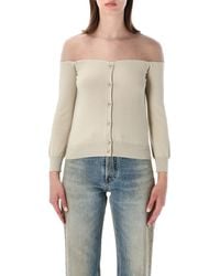 MM6 by Maison Margiela - Off-Shoulder Sheer Yoke Cardigan - Lyst