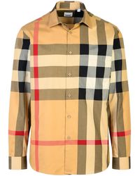 Burberry - 'Summerton' Beige Camisa de algodón - Lyst