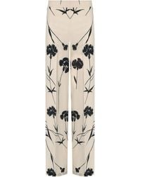 Twinset - Cream Floral Wide Leg Trousers - Lyst