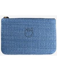Pinko - Raffia Clutch With Logo - Lyst