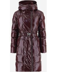 Pinko - Nylon Down Jacket With Hood And Belt - Lyst