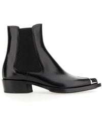 McQueen - Pointed Leather Ankle Top Boots. - Lyst