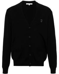 Maison Kitsuné - Schwarzer Wollpullover Mit V-Ausschnitt Und Fuchs-Motiv - Lyst