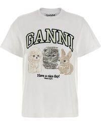 Ganni - Basic Cotton Jersey Animals Relaxed T-Shirt - Lyst