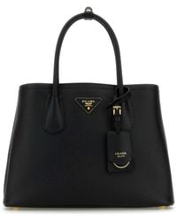 Prada - Black Leather Small Double Handbag - Lyst