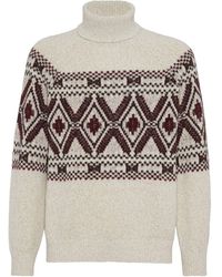 Brunello Cucinelli - Mouliné Virgin Wool-Silk-Cashmere Jacquard Sweater - Lyst