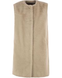 Herno - Long Faux Fur-Effect Gilet With Round Neckline - Lyst