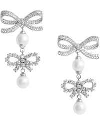 Self-Portrait - Double Bow Pearl Earrings - Lyst