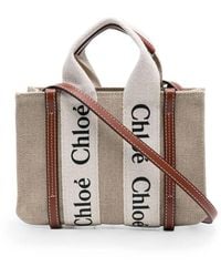 Chloé - Woody Mini Linen Tote - Lyst