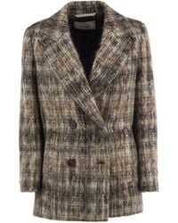 Peserico - Double-Breasted Mohair-Blend Checked Blazer - Lyst