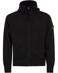 Stone Island - Cotton Hooded Zip-Up Sweatshirt - Lyst