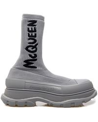 Alexander McQueen - Sock Style Logo Print Boots - Lyst