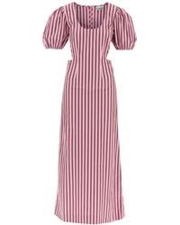 Ganni - Striped Cut-out Organic Cotton Dress - Lyst