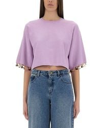 Rabanne - Cropped Embellished Gathered Cotton-Jersey T-Shirt - Lyst