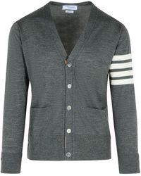 Thom Browne - '4 bar' Cárdigan de lana virgen gris - Lyst