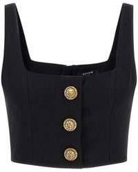 Balmain - Cropped Top Met Knoopsluiting - Lyst