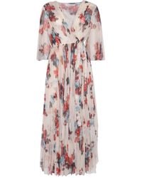 Philosophy Di Lorenzo Serafini - Floral Pattern Midi Dress With Elegant Drape - Lyst
