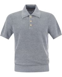 Brunello Cucinelli - Linen y algodón Media Camiseta de punto de punto con detalles contrastantes - Lyst