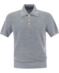 Brunello Cucinelli - Linen And Cotton Half-rib Knit Polo Shirt With Contrasting Detailing - Lyst