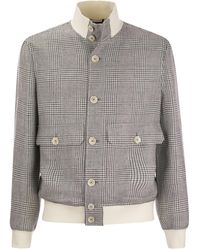 Brunello Cucinelli - En lin, laine et veste à carreaux en soie - Lyst