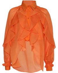 Alberta Ferretti - Ruffled Cotton Shirt With Billowy Sleeves - Lyst