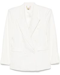 Elisabetta Franchi - Linen Blend Double-Breasted Jacket - Lyst