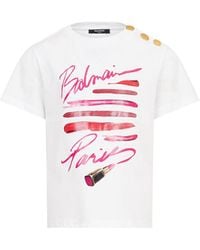 Balmain - "Lipstick" Logo T-Shirt - Lyst