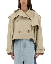 Stella McCartney - Cropped Double-Breasted Trench Coat With Belt - Lyst